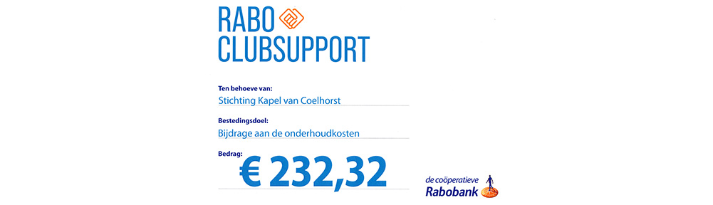 Rabo Clubsupport cheque Kapel van Coelhorst
